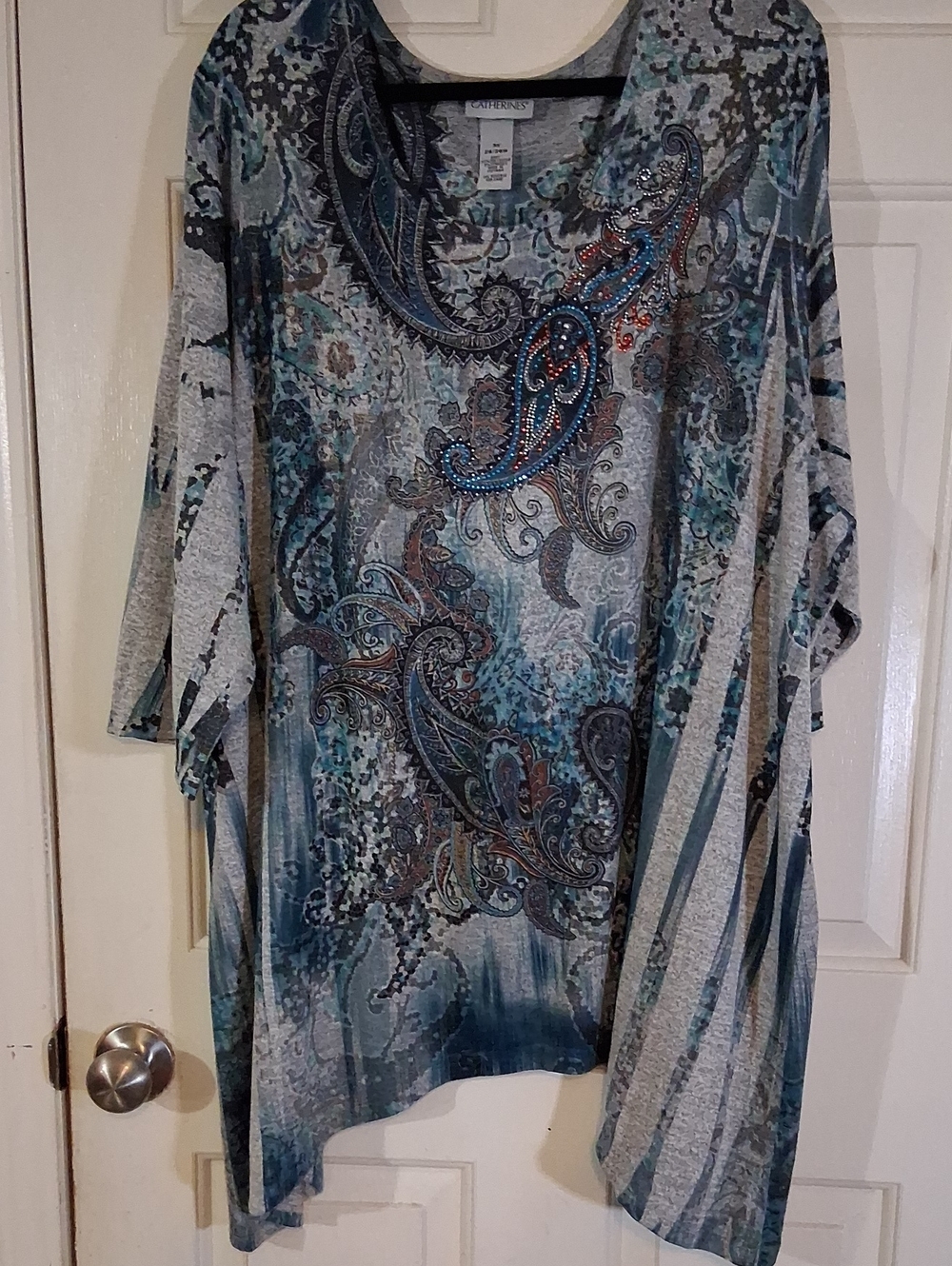 Catherines Teal Blue Paisley Embellished Women's Top